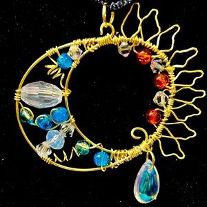Wire-wrapped Beaded Beautiful Moon/Sun Pendant